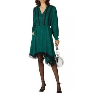 Koché Green Leopard Jacquard Tunic Dress with Lace Hem Size 38 (US 6)